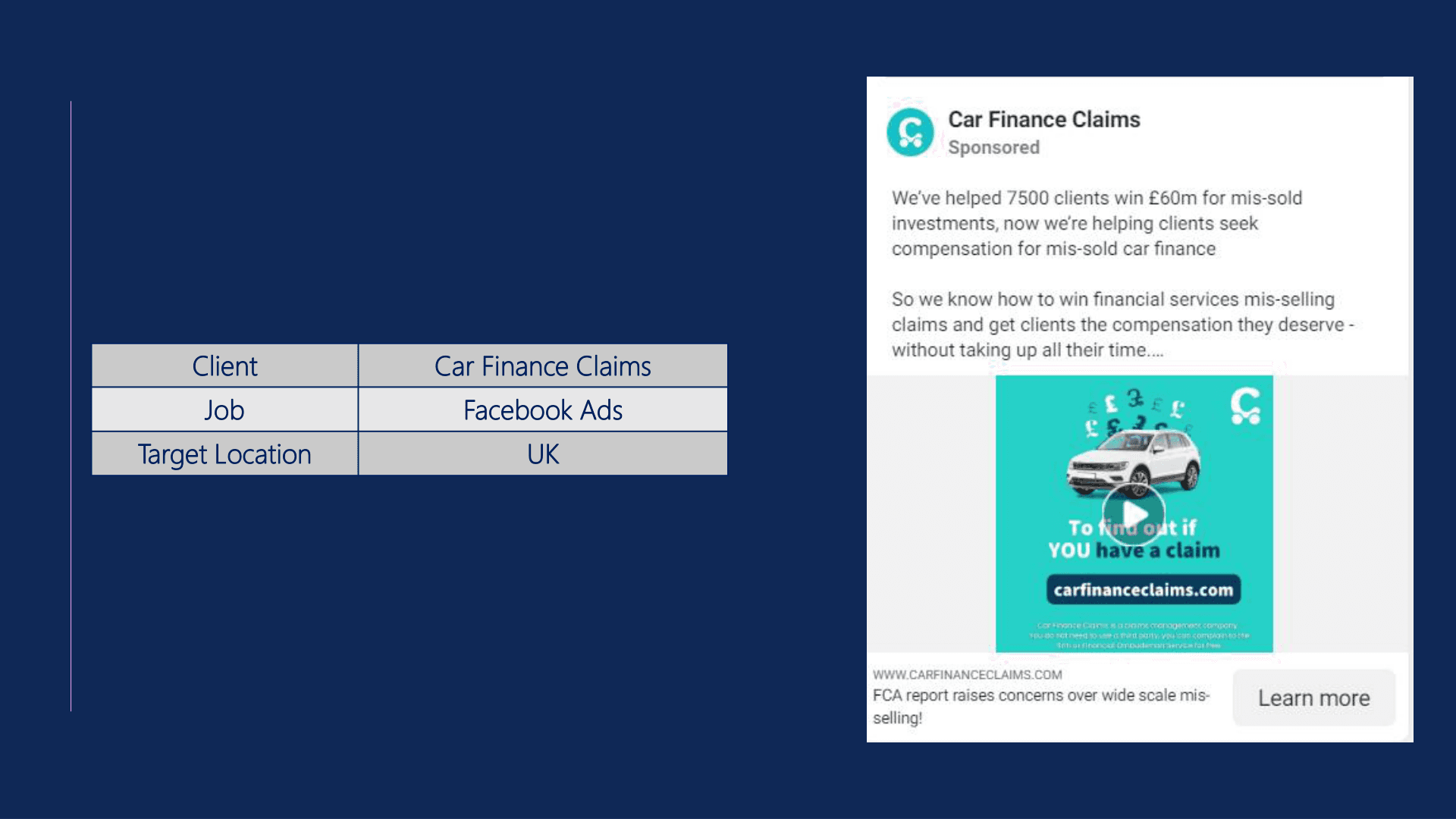 Car Finance Claims Facebook Ad